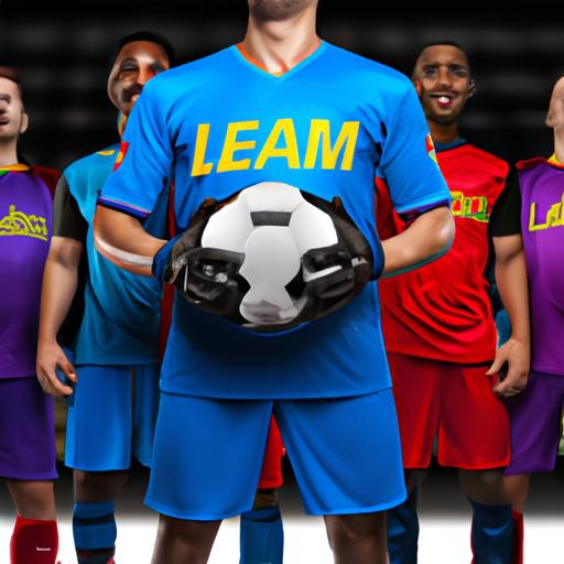 Cầu thủ nắm bóng trong lúc mặc bộ Kit Barca Dream League Soccer, bị bao vây bởi đối thủ