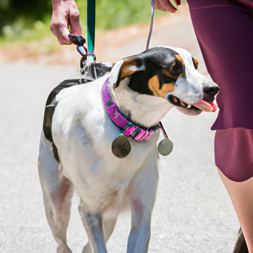 Chú chó đang đi dạo cùng chủ nhân và đang đeo vòng cổ WAGs