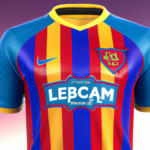 Chụp từ gần bộ Kit Barca Dream League Soccer mới, hiển thị chi tiết và logo