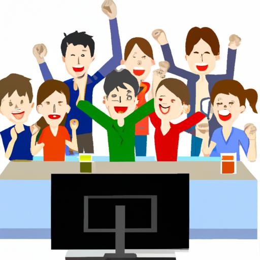 Đám người đang cổ vũ trước màn hình TV.