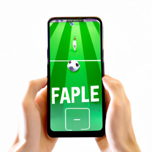 Người cầm điện thoại với màn hình game Real football và mỉm cười