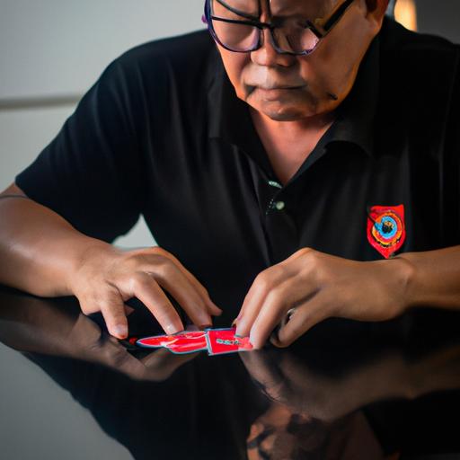 Người chơi với biểu cảm nghiêm túc nghiên cứu bộ bài trong trò chơi Cú Porker.