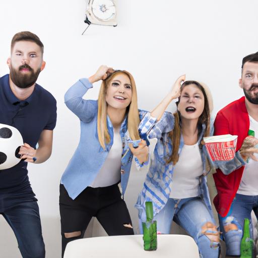 Nhóm bạn đang xem trận bóng đá trên TV